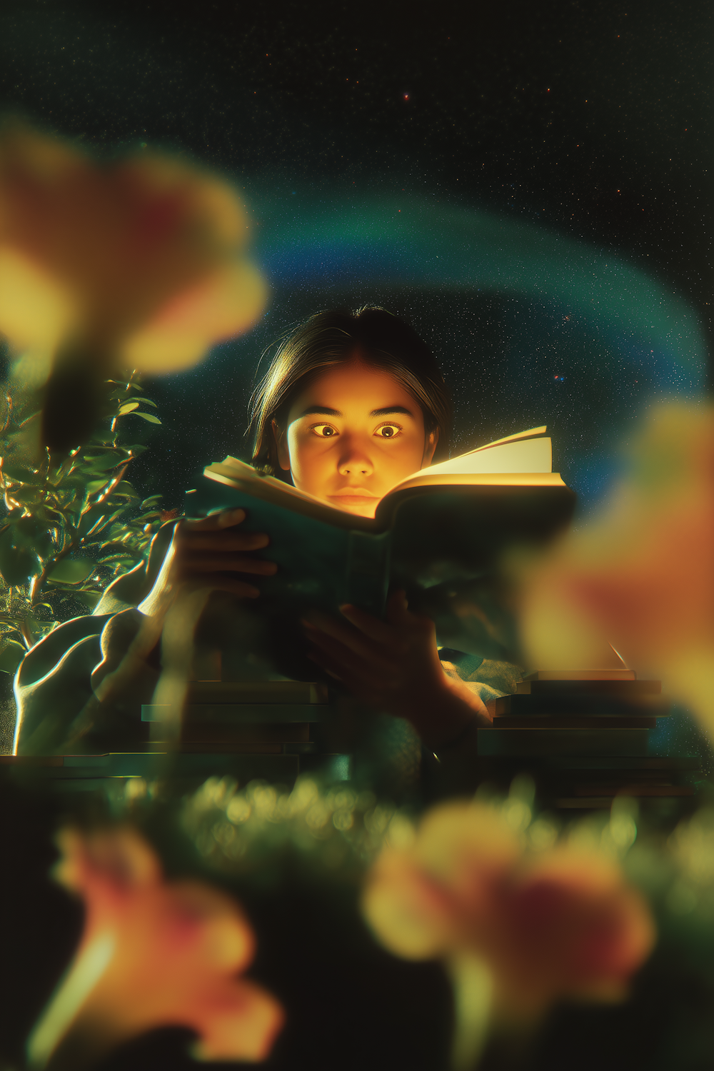 A young reader smiles while immersed in a book, connecting with characters who reflect their own experiences and feel seen.