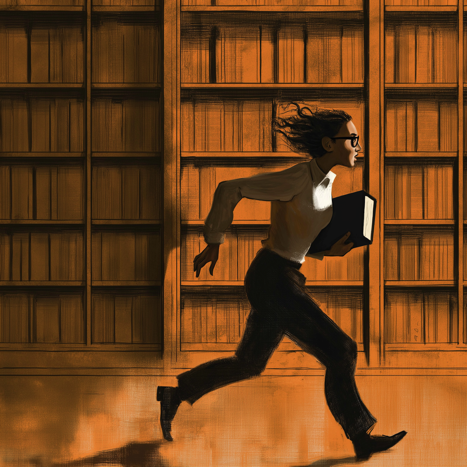 A person looks overwhelmed by too many book choices, symbolizing the 'next read dilemma' and the challenge of decision-making in a vast literary landscape.
