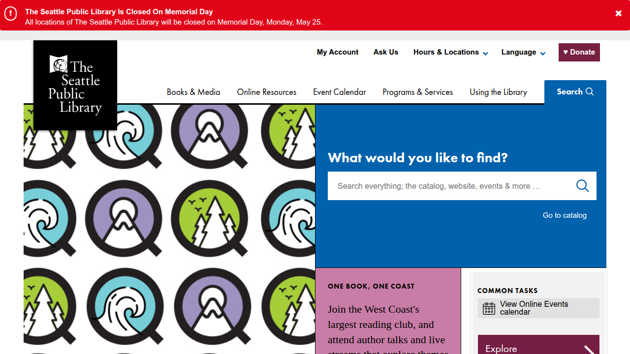 The Seattle Public Library website, representing the type of institution whose book clubs feature Austen.