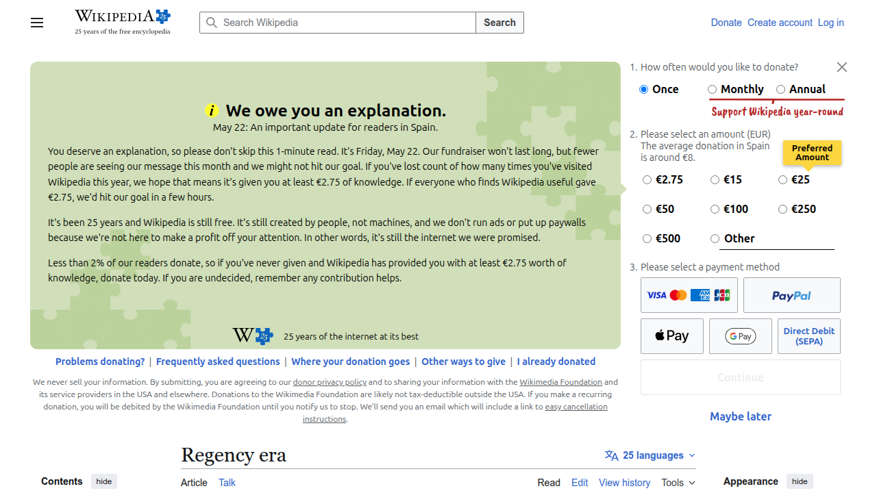 The Wikipedia page defining the Regency era, providing historical context for Jane Austen's novels.