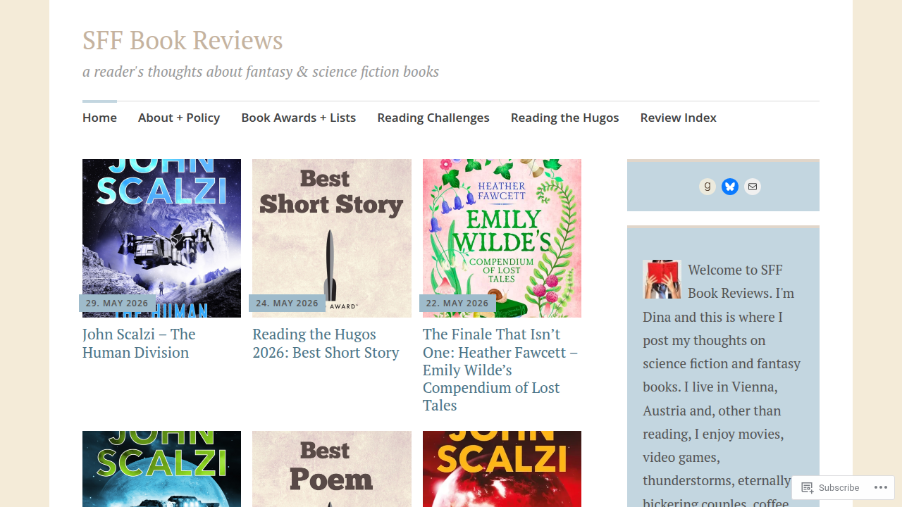 SFFBookReview blog, a hub for reviews and lists related to science fiction and fantasy literature.