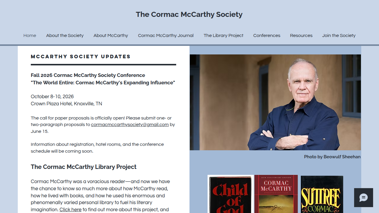 The homepage of the Cormac McCarthy Society, a resource for his life and works.