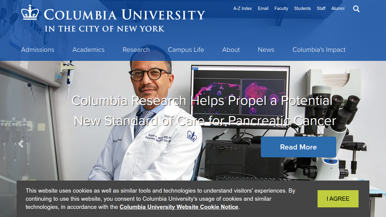 Columbia University's website, representing institutions that offer studies in classic literature.
