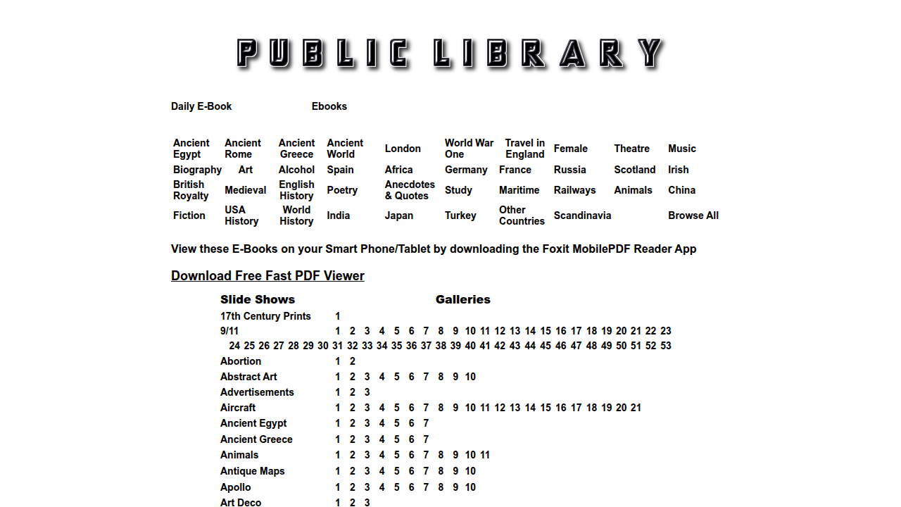 The homepage of Public-Library.uk, a resource for digital books and historical texts.